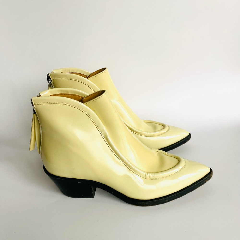 Jil Sander ankle boots patent glossed leather sz 35.5 Cuban heel